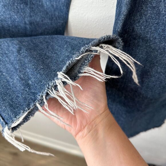 Guess Dark Blue Wash Distressed Slim Leg Raw Hem Denim Jeans 28 - Picture 9 of 16